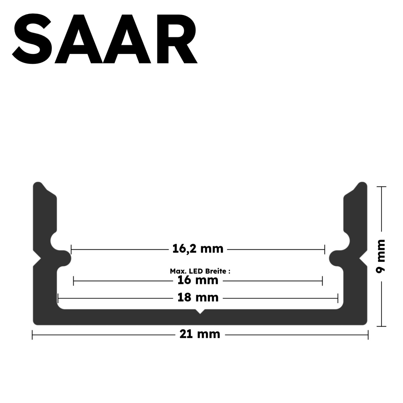 LED Alu Profile Aufputzprofil für 16mm LED-Streifen mit einklickbarer Abdeckung - SAAR – Bild 14