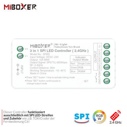 3-in-1 SPI LED-Controller | RGB | RGBW | RGB+CCT | 2,4GHz | Miboxer | SPIR3