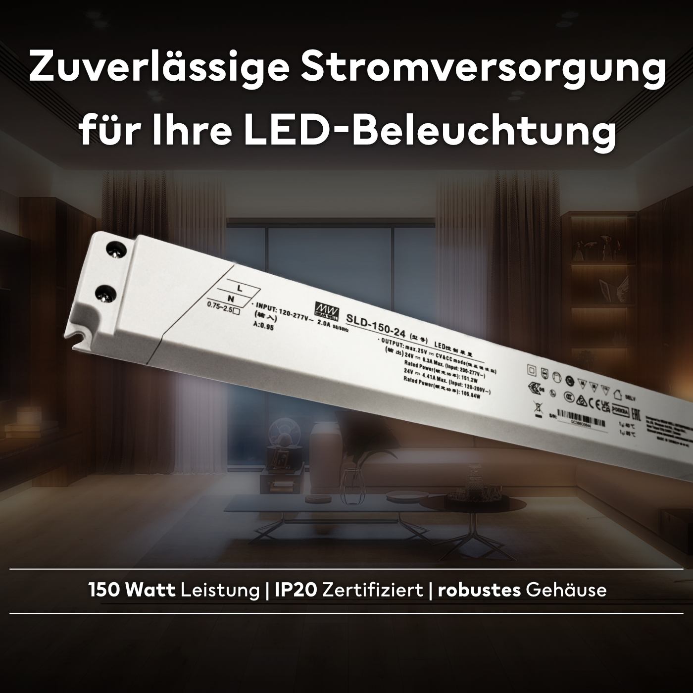 Meanwell Netzteil 150 Watt 24V DC IP20 Trafo MM SLD-150-24 – Bild 4