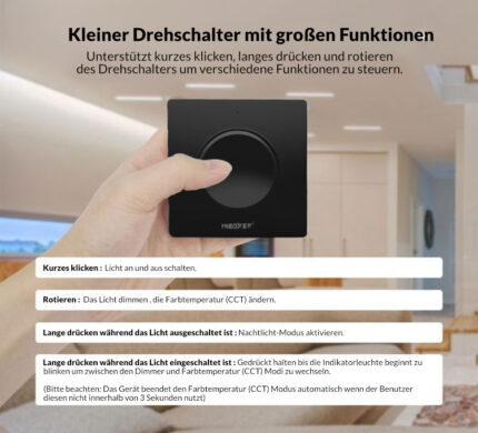 Drehbarer Wandschalter | Dimmer | CCT | Schwarz | Miboxer | K1-B