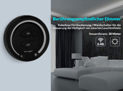 Fernbedienung Wandschalter | für einfarbige LED | 2,4 GHz | Schwarz | Miboxer | FUT087-B